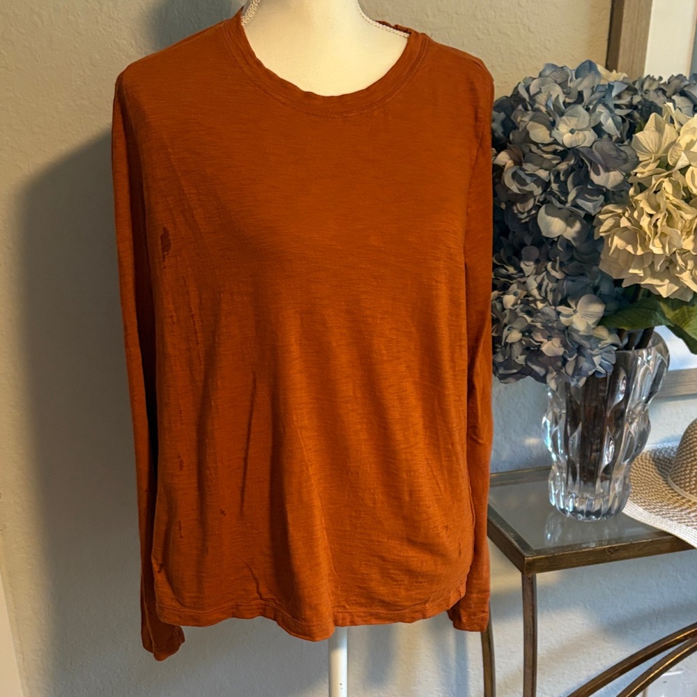 JCrew rust colored long sleeved girlfriend T-shirt sz L